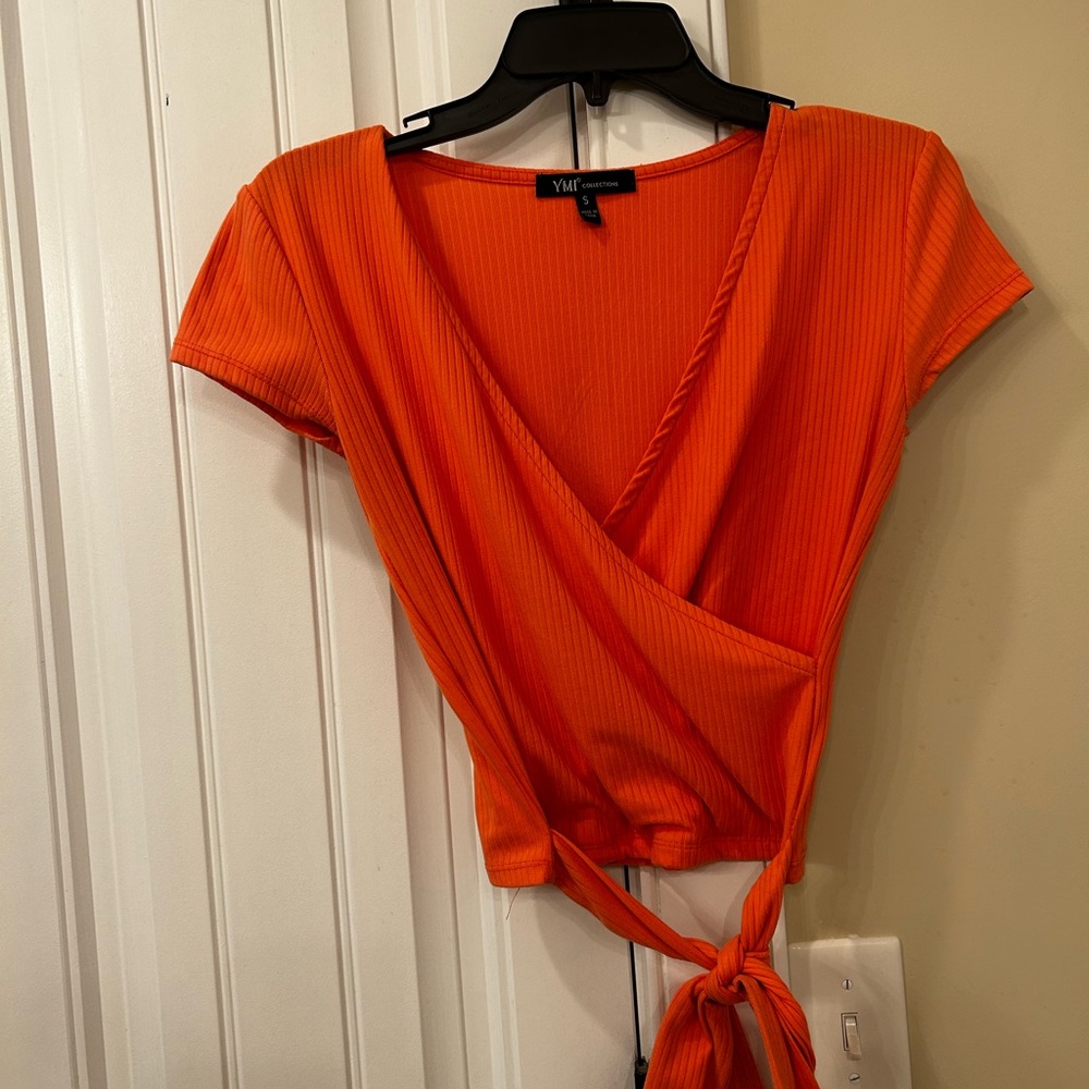 Vibe Bright Orange Wrap Crop Top